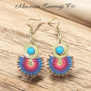 Gold and Multicolor Macrame Earrings